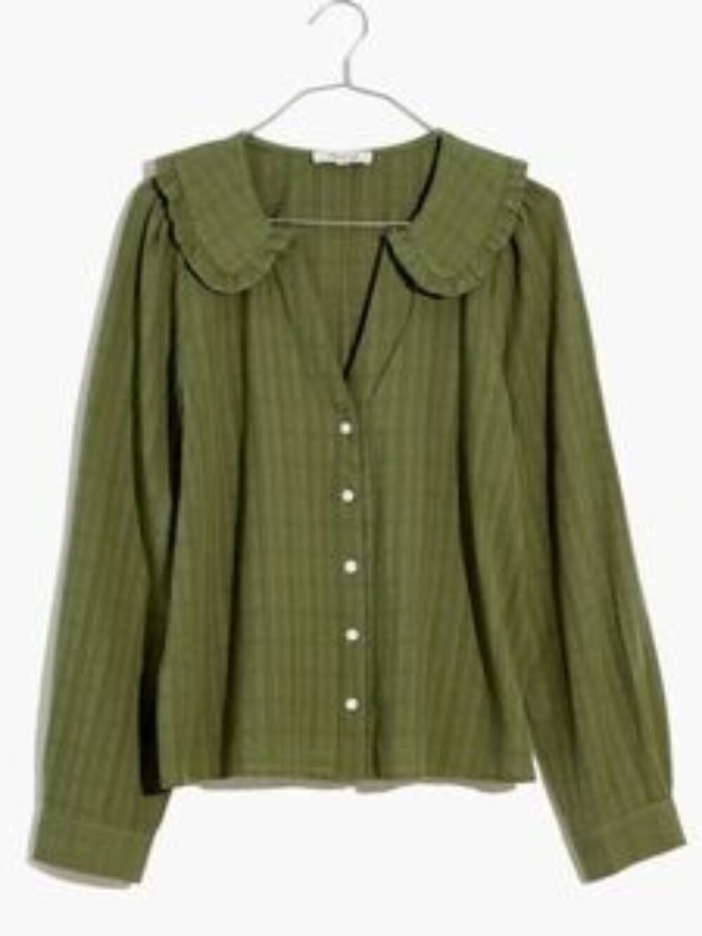 Madewell plaid balloon sleeve ruffle collar button down blouse sz XS